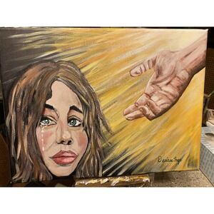 Hand Painted Acrylic Painting - Christian-Religious-Grief- Saved By God's Grace